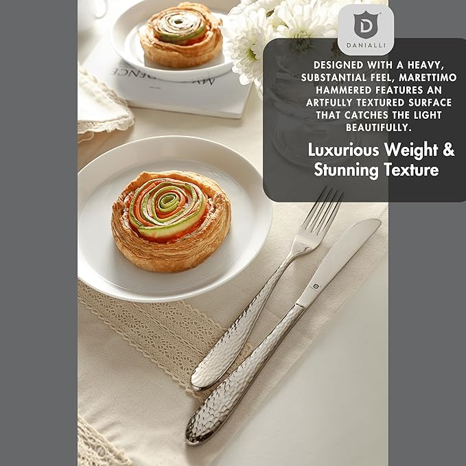 Hammered Silverware Set | Premium 18/10 Stainless Steel Flatware Service for 12 | Heavy-Duty & Dishwasher Safe | Built to Last (60-Piece, Marettimo Hammered)