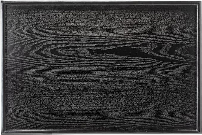 24 x 16 Inches Extra Large Solid Wood Serving Tray for Tea Coffee Table Snack Food Meals Serving Plate Kitchen Party Bar Breakfast Server with Raised Edges Black Wooden Decorative Ottoman Tray