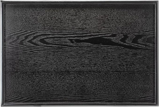 24 x 16 Inches Extra Large Solid Wood Serving Tray for Tea Coffee Table Snack Food Meals Serving Plate Kitchen Party Bar Breakfast Server with Raised Edges Black Wooden Decorative Ottoman Tray