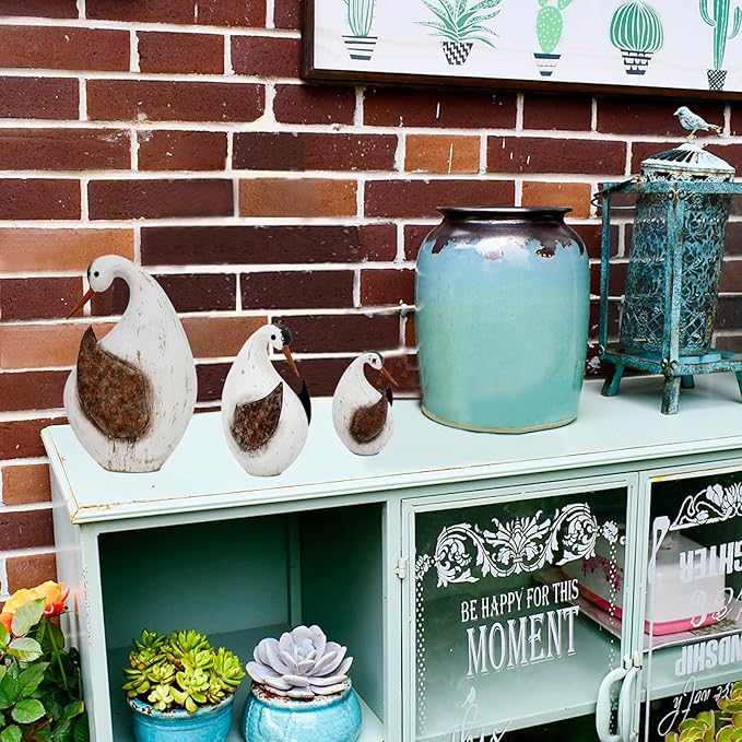 Wood Bird Statue Nautical Decor Decorative Rustic Seabird Sculpture Wooden Beach Themed Coastal Mediterranean Tabletop Decoration for Home Bathroom Living Room (L)