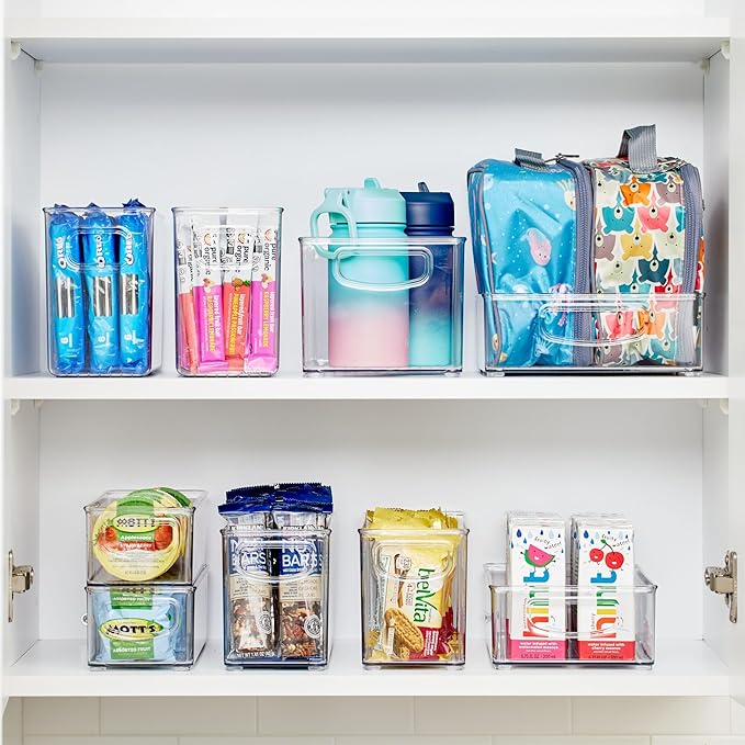 InterDesign iDesign Plastic Stackable Pantry Bin - Storage Bin with Handles for Cabinets or Fridge - Set of 2 - Clear
