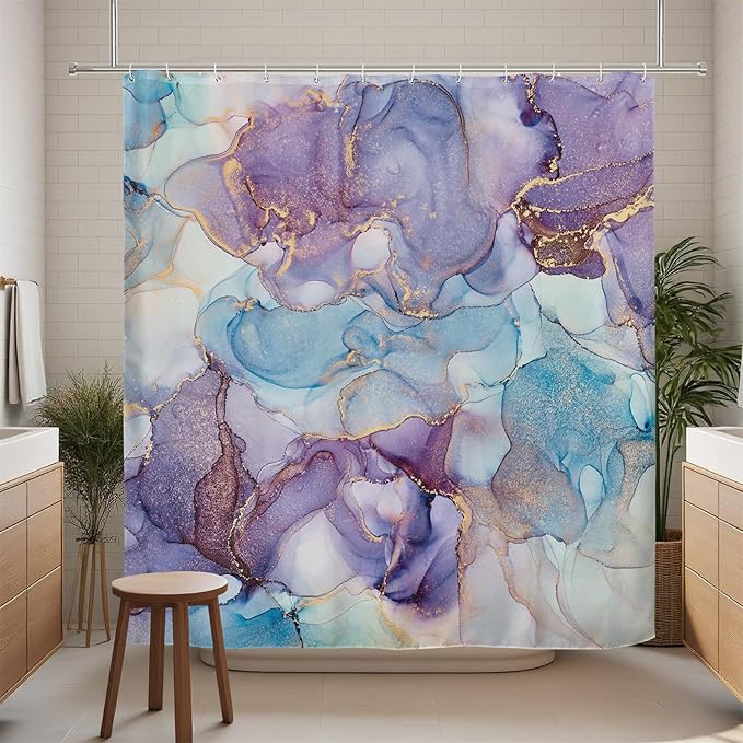 Renaiss Purples Blue Marble Shower Curtain Modern Abstract Watercolor Ink Painting Shower Curtain for Bathroom Room Partition Hotel Bathtub Decorative Shower Curtains Waterproof 72" W x 84" L