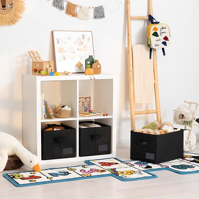 GRANNY SAYS Storage Baskets for Shelves, Fabric Storage Bins for Clothes, Closet Organization Bins, Collapsible Storage Bins with Handles, Decorative Storage Box, Black, Extra Large, 3-Pack