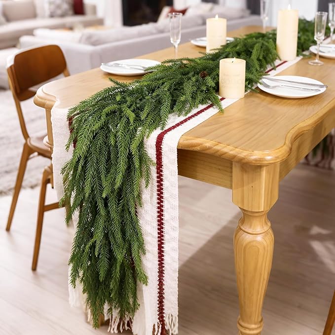 Christmas Norfolk Pine Garlands - 5ft Artificial Garland Faux Green Fake Pine Needles Garland for Fireplace,Table,Window,Stairs,Mante,Holiday Indoor Outdoor Xmas Decor(2PCS)