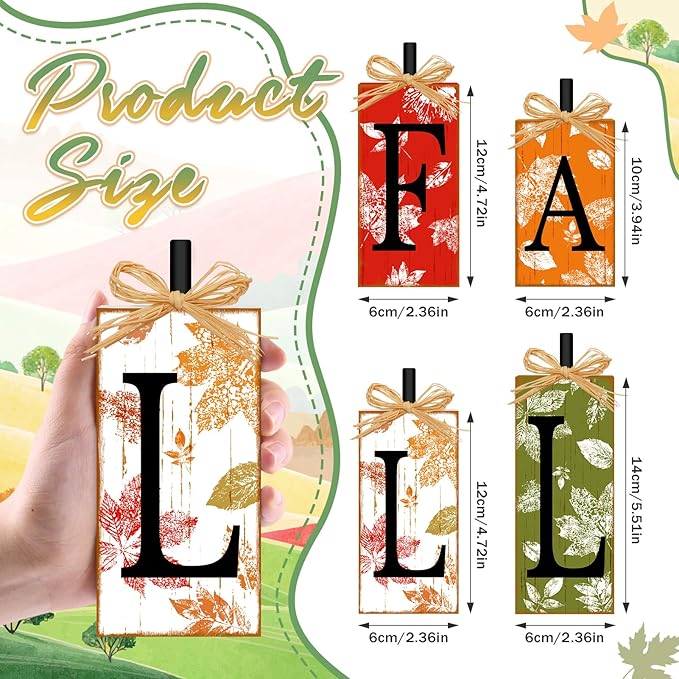 4 Pcs Fall Decorations for Home, Thanksgiving Fall Sign Wooden Tiered Tray Decor Vintage Farmhouse Table Decor Autumn Maple Leaf Harvest Tabletop Centerpieces for Home Kitchen Indoor Mantel