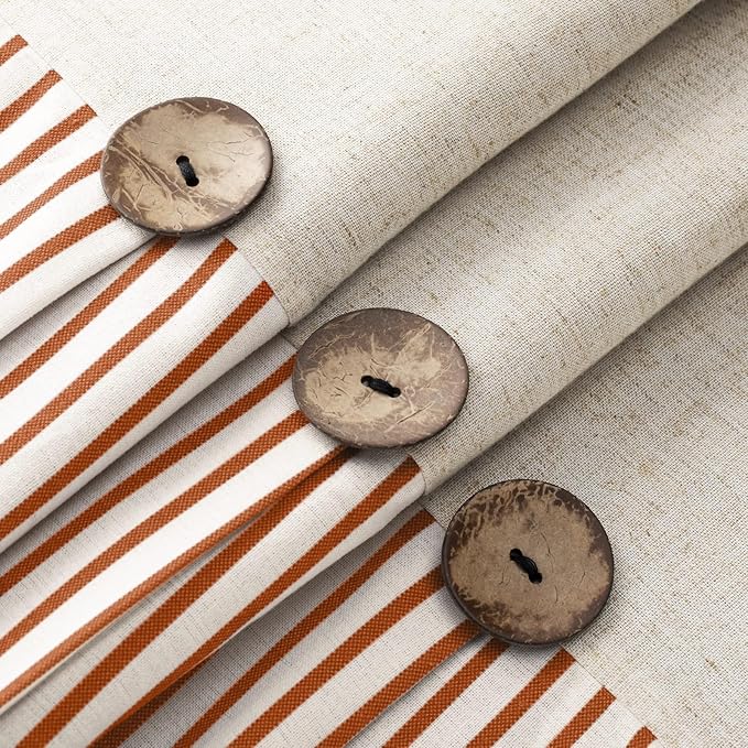 Awellife Farmhouse Orange Shower Curtain Button Linen Textured Woven Fabric,Pleated Orange Stripe,Country Style,72x72 Inch