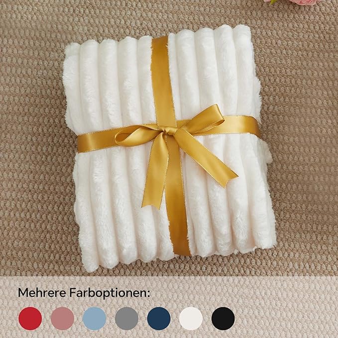 BEDELITE Fleece Throw Blanket for Couch - 300GSM Soft & Warm Fluffy Cream Blanket, Decorative and Giftable Striped Blankets for Women, Men, 50"x70"