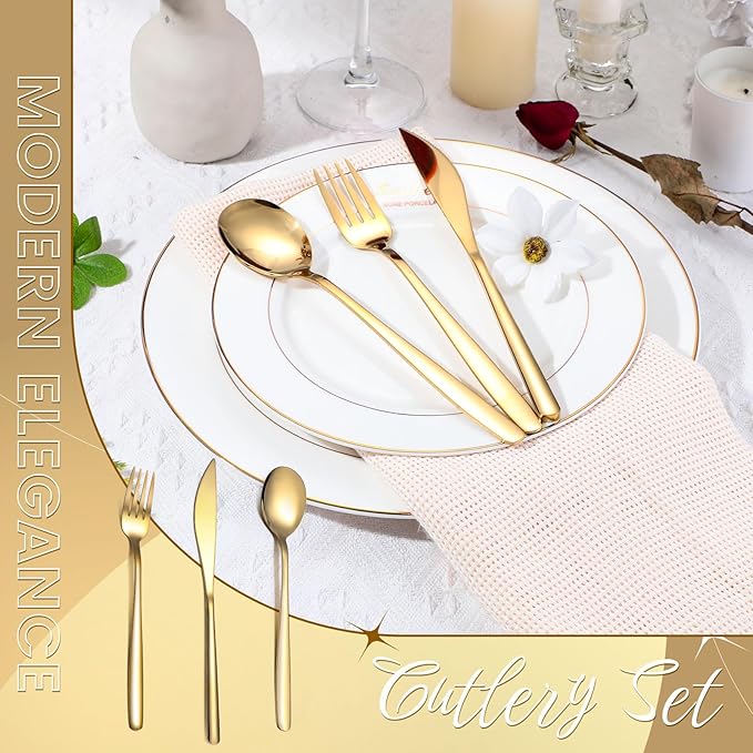240 Pcs Gold Silverware Set for 80 - Stainless Steel Flatware Cutlery Set Include Forks, Knives & Spoons for Wedding Parties, Kitchen, Restaurant - Dishwasher Safe