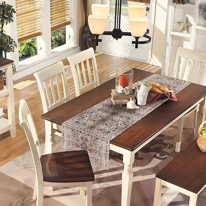 Snycler Table Runner Boho Table Runners Vintage Elegant Farmhouse Table Center Linen Decor for Home Dining Party Entrance (13x48 Inch) Boho-Brown