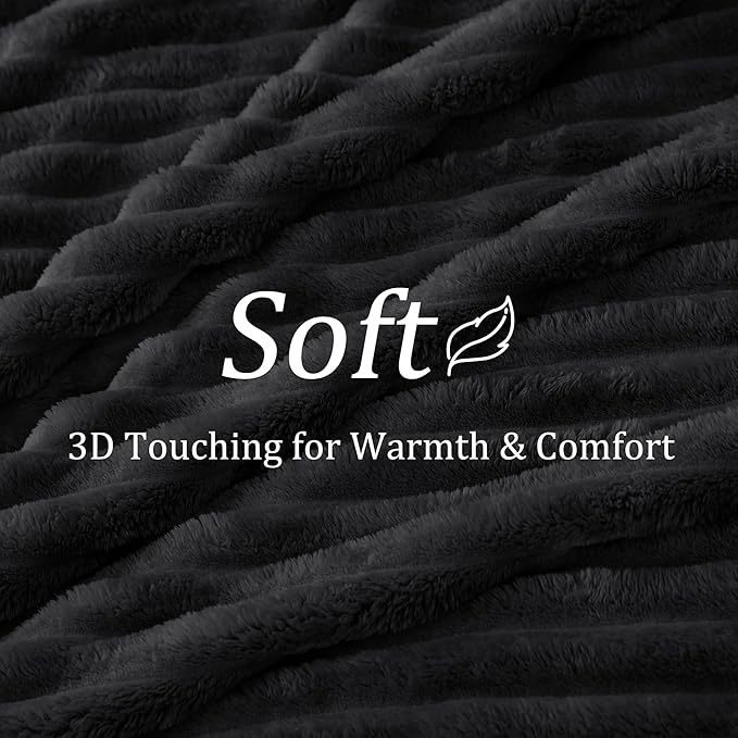 BEDELITE Twin Blanket for Couch & Bed, 300GSM Soft & Warm Fleece Blanket, Decorative and Giftable Striped Black Blankets for Women, Men, 60"x80"