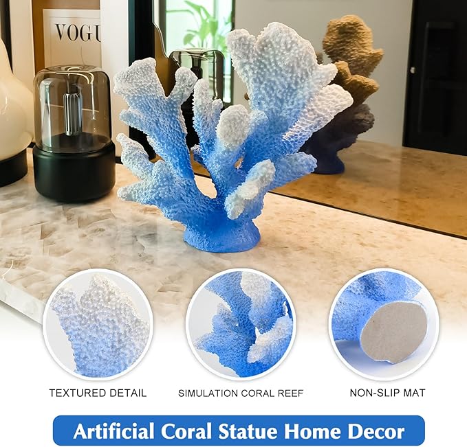 Accessoryway Santorini Blue Coral Reef Decor for Home -Faux Coral Reef Beach Centerpiece Room Table Decorations,Ocean Nautical Themed Party Decor & Beach Decorations for Home Bathroom -8.2"