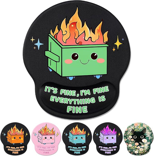 Funny Ergonomic Mouse Pad with Wrist Support, Dumpster on Fire Cute Mouse Pads Wrist Rest for Desk, Computer Mousepad for Gaming Laptop Work Accessories Home Office Supplies Decor