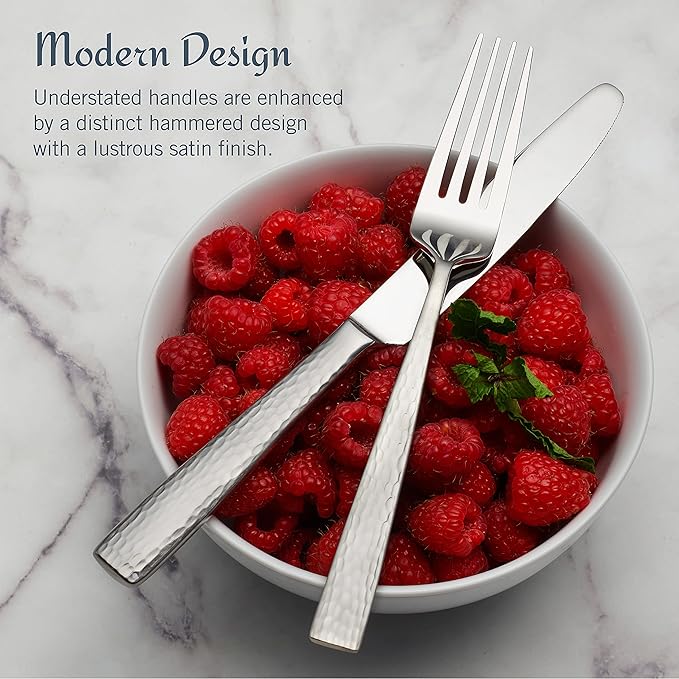 Mikasa Oliver Satin Flatware Set for 12, 65 Piece 18/10 Stainless Steel Silverware with Stylish Satin Finish and Serving Utensils, Durable Dinnerware Service