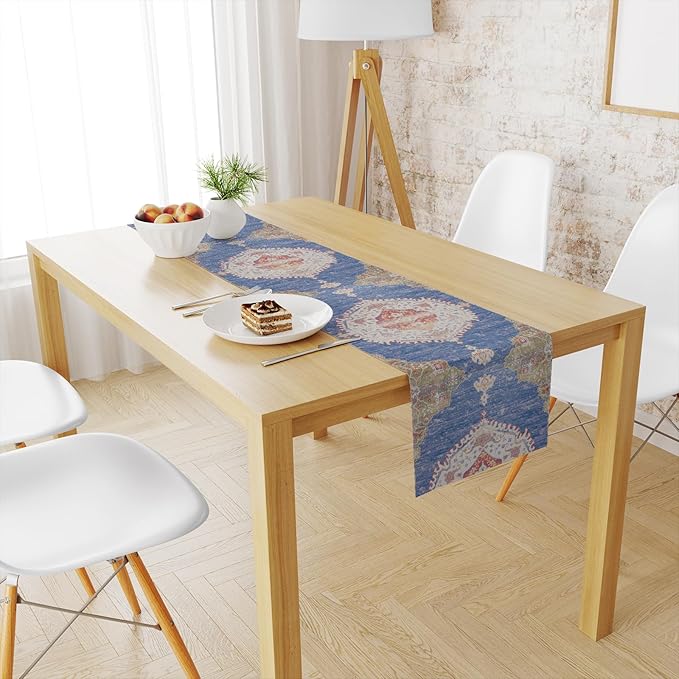 Snycler Table Runner Boho Table Runners Vintage Elegant Farmhouse Table Center Linen Decor for Home Dining Party Entrance (13x48 Inch) Navy Blue