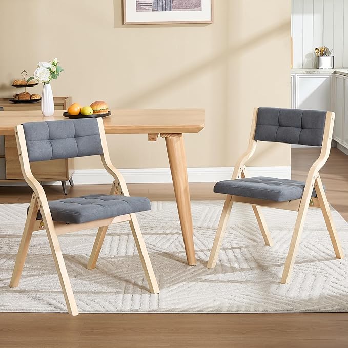 4-Pack Folding Dining Chairs with Cushion,Padded Foldable Dining Chairs,Portable Wooden Folding Chairs for Dining Rooms Kitchen Wedding and Party Indoor Darkgrey