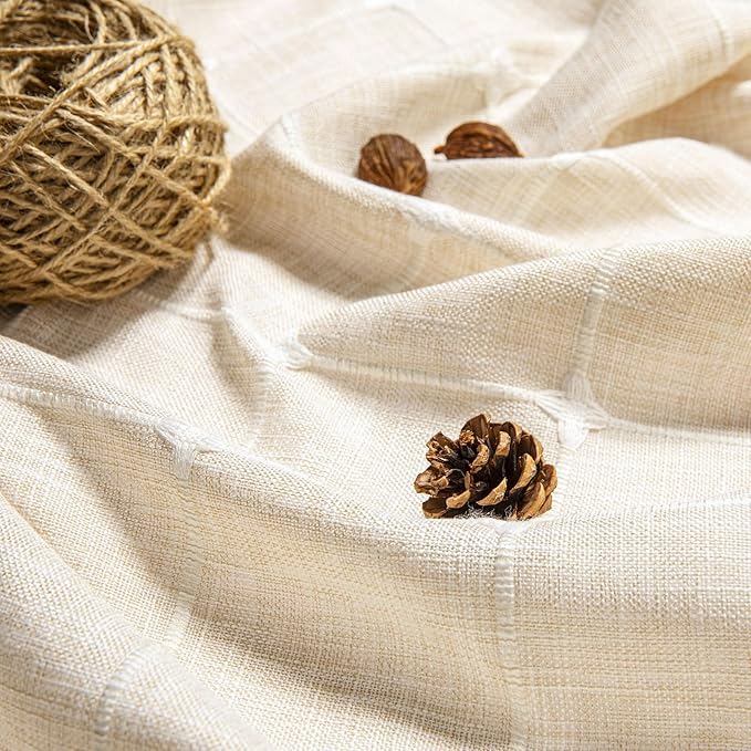 MitoVilla Boho Small Stall Shower Curtain 36 x 72, Beige Narrow Polyester Linen Fabric Shower Curtains for Farmhouse Bathroom Decor, Half Size Cloth Shower Curtain Set with Hooks, Cream