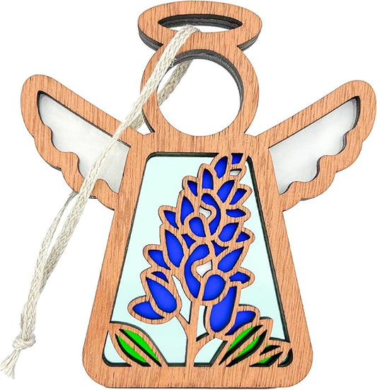 3.5" (H) Texas Bluebonnet Ornament - Angel Wings Shelf Decor - Sentimental Gift for Mom - Unique Texan Decorations
