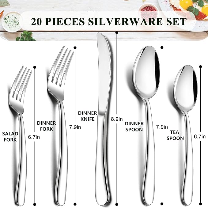 Herogo Heavy Duty Stainless Steel Silverware Set, 30-Piece Fancy Flatware Cutlery Set for 6, Modern Tableware for Home Restaurant Wedding, Heavy Eating Utensils, Mirror Polished, Dishwasher Safe