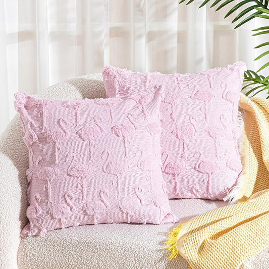 Set of 2 Flamingo Throw Pillow Covers 18x18 Inch Pink Flamingo 3D Protruding Throw Pillow Cases Soft Christmas Summer Couch Cushion Case for Home Sofa Room Decoration