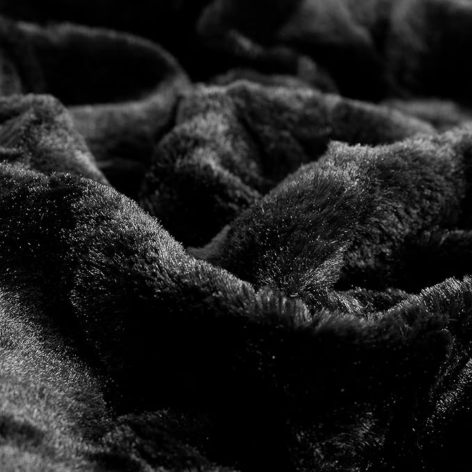 TOONOW Faux Fur Luxury Throw Blanket,Double Side Soft Fluffy Shaggy Fuzzy Blanket for Couch Sofa Bed (Black, Throw)