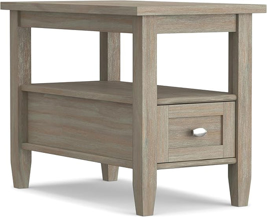SIMPLIHOME Warm Shaker SOLID WOOD 14 inch Wide Rectangle Transitional Narrow Side Table in Distressed Grey for the Living Room and Bedroom