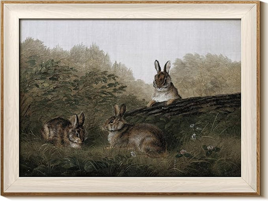 InSimSea Framed Canvas Wall Art of Rabbit Animal - Vintage Easter Bunny Room Decor, Aesthetic Wall Art Home Decor Oil Painting for Living Room Bedroom Botanical Landscape Farmhouse Wall Decor 12x16In