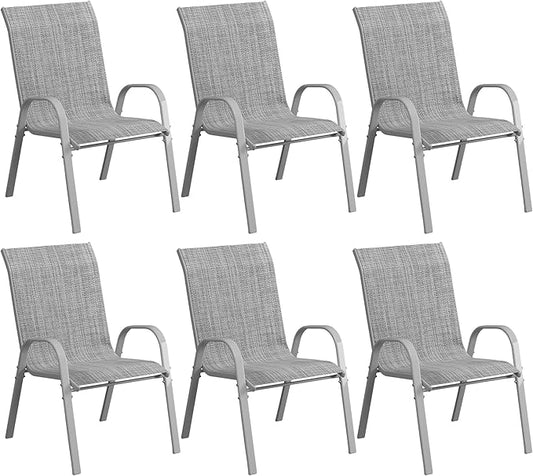 Amopatio Patio Chairs Set of 6, Stackable Dining Chairs for All Weather, Silver Outdoor Chairs Garden Outdoor Furniture for Backyard Deck, Light Grey