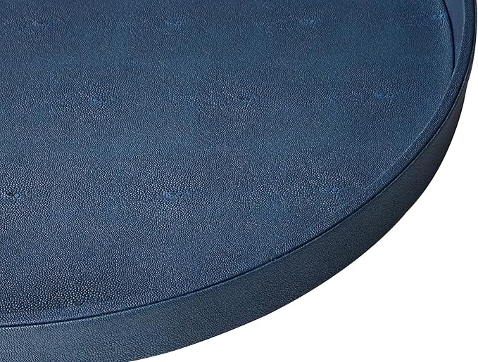 HofferRuffer Large Round Serving Tray 24'', Elegant Faux Leather Circle Ottoman Table Tray, Serve Tea Coffee Breakfast in Bedroom Living Room Kitchen (Blue)