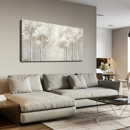 ANCXWOTER Large Forest Wall Art for Living Room White Misty Birch Tree Picture for Bedroom Office Modern Landscapes Canvas Prints Ready to Hang 24x48 Inch
