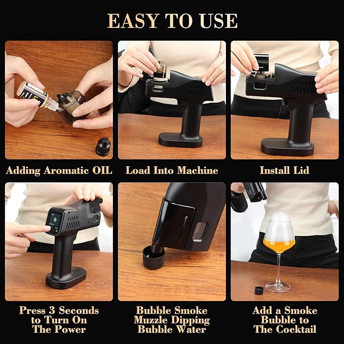 Electric Cocktail Smoking Bubble Gun, Includes 4 Flavour Aromas and Edible Bubbles, Suitable for Bar Party and Outdoor BBQ Gifts for Bartenders Dad Men Husband Boyfriend