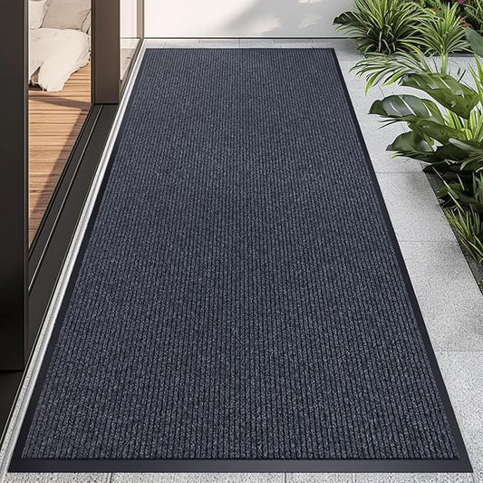 CHICHIC 4'x8' Indoor Outdoor Heavy Duty Door mat, Welcome Front Door Mat for Home Entrance, Super Water Absorbent Large Commercial Floor Mats, Non Slip Rubber Back Entryway Rugs for Garage (Grey)