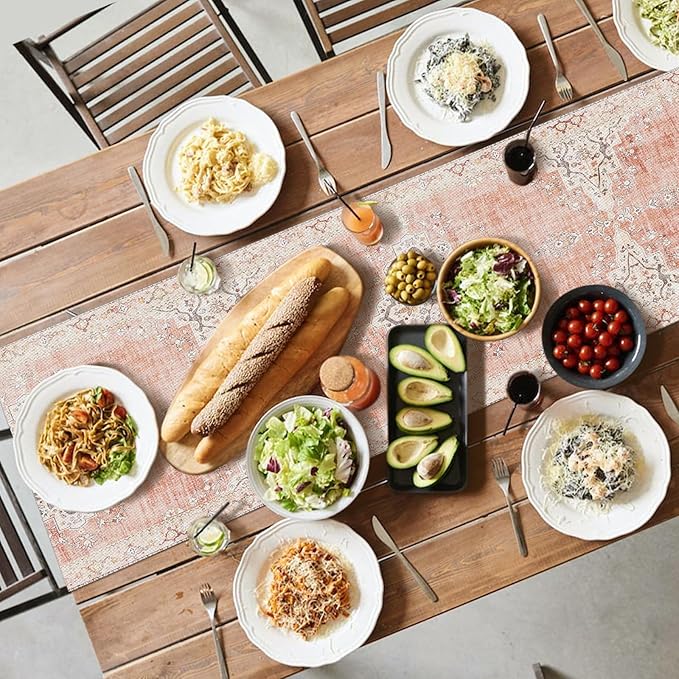 Snycler Table Runner Boho Table Runners Vintage Elegant Farmhouse Table Center Linen Decor for Home Dining Party Entrance (13x72 Inch) Light Pink