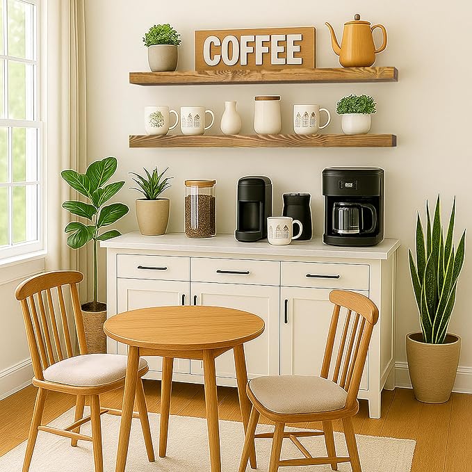 Rusitc Floating Shelves 60 inch Long 8 "deep Set of 2, Heavy Duty Wood Wall Mounted Shelves for Bathroom Living Room Kitchen,Book Shelves with Thickened Hidden Bracket-Gold Oak