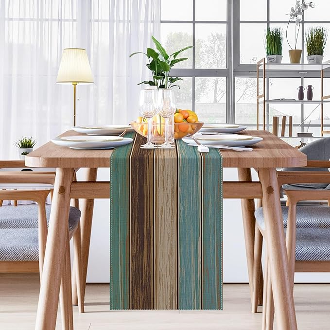 Emvency Farmhouse Table Runner, Vintage Green and Brown Art Painting for Kitchen Coffee Table Family Dinners Holiday Parties Wedding Events Decor(13x72 inch)