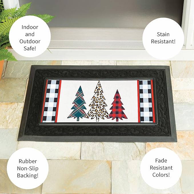 Evergreen Sassafras Fall Christmas Holiday Doormat Insert Bundle & Tray Set of 5, Interchangeable Entrance Door mats Indoor and Outdoor Welcome Mat 30 x 18 Tray Non Slip Backing Low Profile