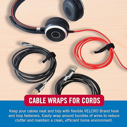 VELCRO Brand Reusable Cable Ties, 100 Pack 6 Inch Cable Management Ties, Cord Wraps for Electrical Cords, Black