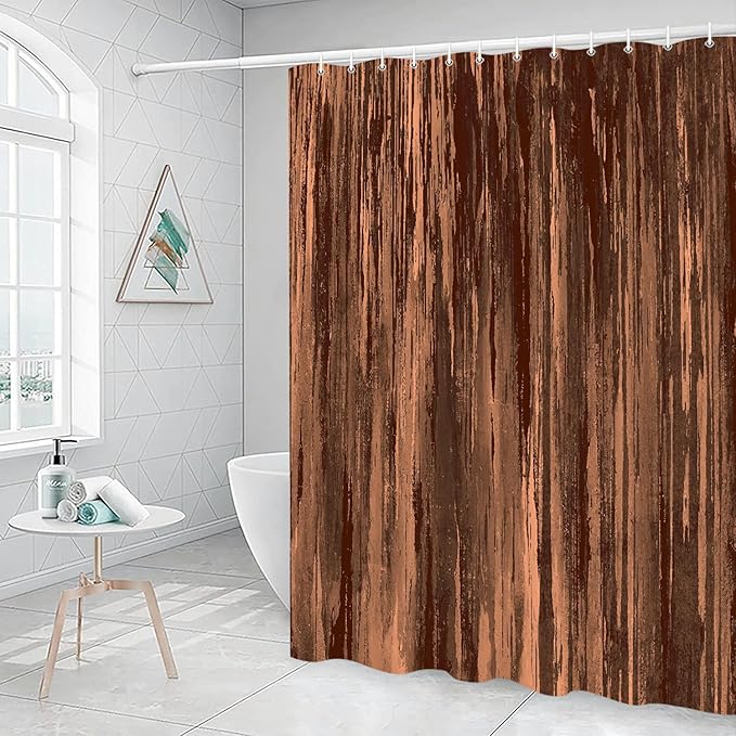 Brown Shower Curtain for Bathroom, Abstract Tan Shower Curtains, Rustic Orange Copper Pale Peach Abstract Fall Cool Vintage Ombre Design Bath Curtain Waterproof Fabric Shower Curtain Sets with Hooks