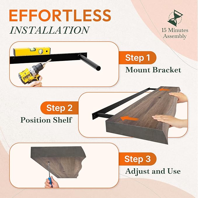 36" Acacia Live Edge Floating Shelves Set of 2 - Wall Mounted Wooden Shelf for Stylish Home Décor - Dark Walnut Color 36x7.5x1.5 Inches