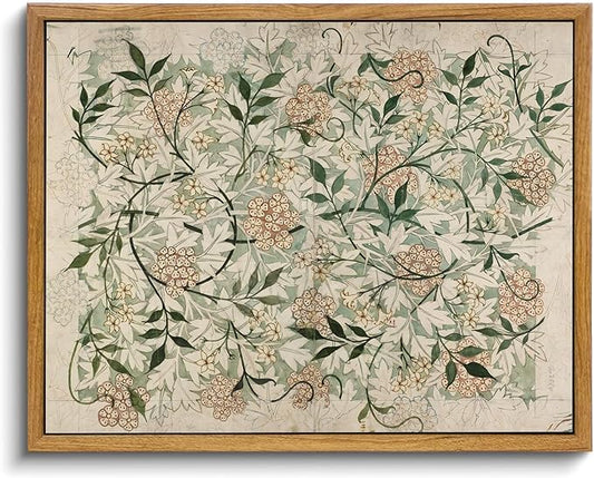 KISSFOX Vintage Floral Framed Wall Art Boho Green Beige Botanical Mandala Canvas Wall Art William Morris Farmhouse Natural Paintings Artwork Rustic Art Prints For Bedroom Bathroom Living Room