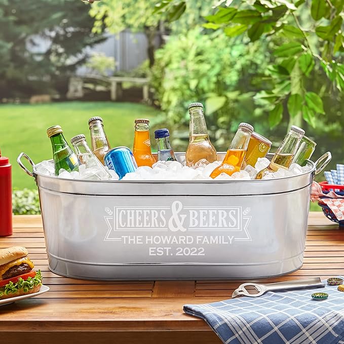 Let's Make Memories Personalized Cheers & Beers Beverage Tub – Custom Galvanized Drink Tub – For Indoor/Outdoor Entertaining – 20 ¾"L x 11 ¾"W x 7"H - 5.5 Gallons