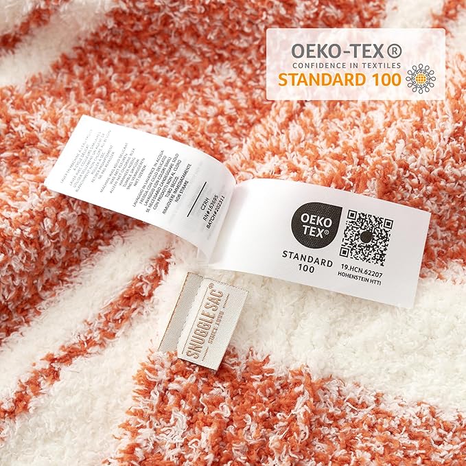 Snuggle Sac Orange Bedding Blanket Ultra Soft Microfiber, Warm Cozy Knit Blankets for Sofa, Bed, Living Room, Stripe Orange, 60x80 inches