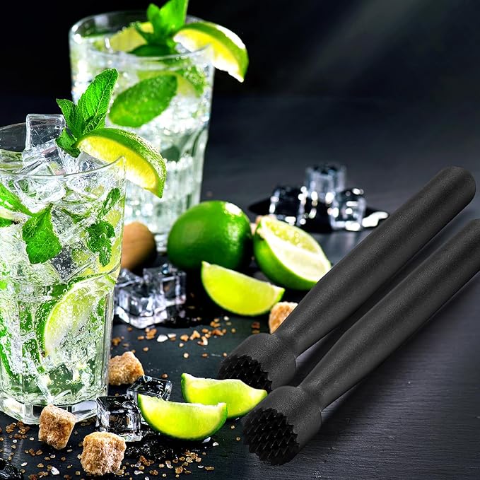 Baderke Muddler for Cocktails Plastic Bar Muddler Bulk 8 Inch Bar Accessories Tools Set for Home Ice Crusher Bartender Accessories Mojito Fruit Drink(Classic,Black,8 Pcs)