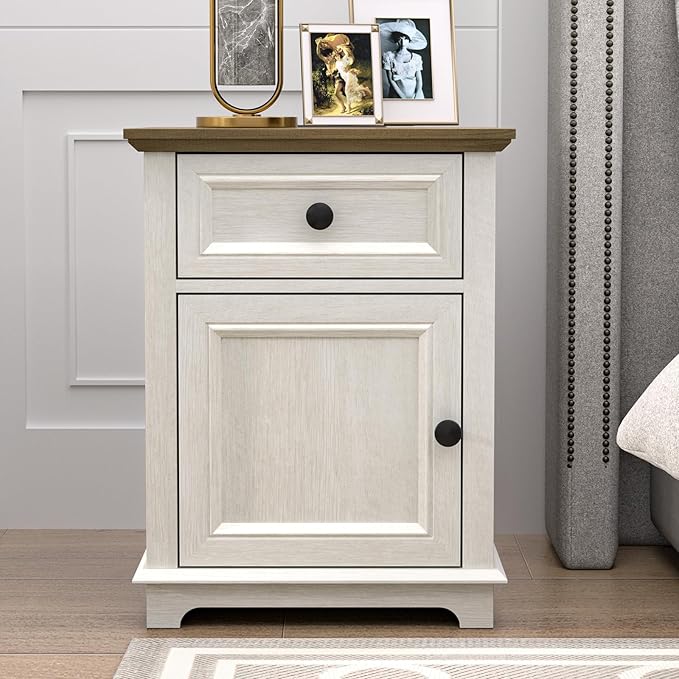 End Table with Charging Station, Fast Charge, End Table with Drawer, Big Storage Side Table for Living Room/Bedroom, White