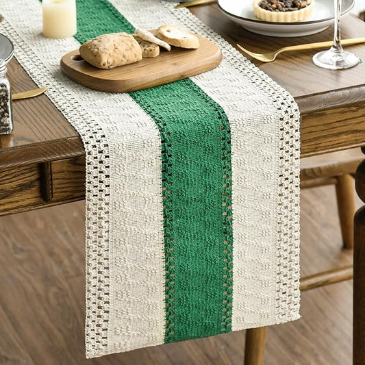 Artoid Mode Dark Green Farmhouse Rustic Table Runner, Seasonal Holiday Hollow Kitchen Dining Table Decoration for Home Party Decor 12x60 Inch