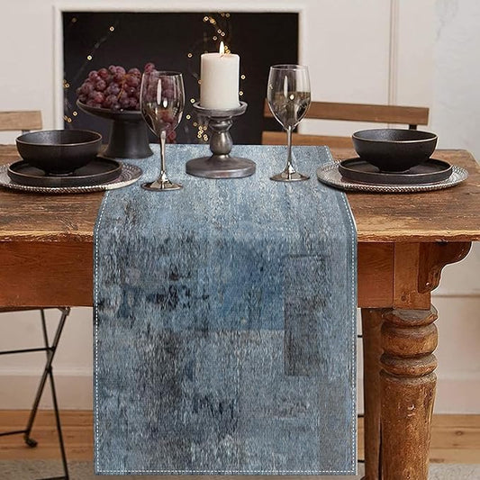 Emvency Farmhouse Style Table Runner, Abstract Art Painting Denim Blue Dining Decor for Kitchen Coffee Table Family Dinners Holiday Parties Wedding Events Decor(13x60 inch)