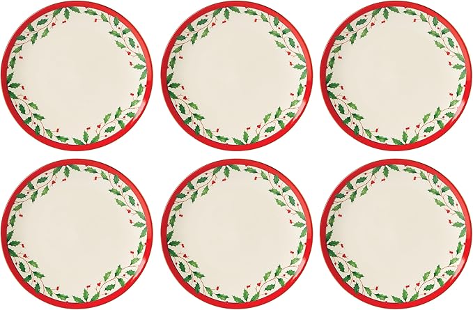 Lenox 893491 Holiday 6-Piece Accent Plate Set, Christmas Dinnerware, Hosting