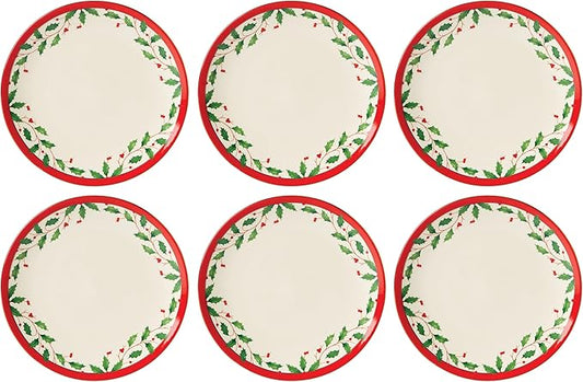 Lenox 893491 Holiday 6-Piece Accent Plate Set, Christmas Dinnerware, Hosting