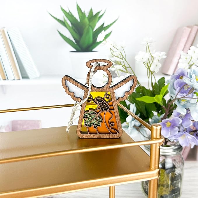 Pumpkin Ornaments for Tree - Autumn Decorations for Home - Fall Angel Figurine - Halloween Indoor Decor - Small - Grandma Gifts from Grandson - 3.5" (H)