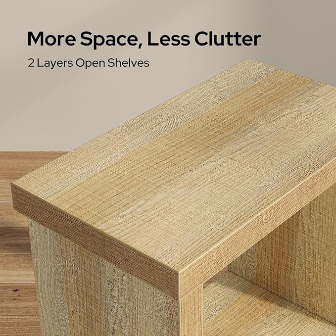 End Tables Set of 2 for Living Room, Narrow Side Tables with Storage Shelves, Square End Table for Bedroom, Slim Nightstand, Skinny Rectangle Accent Table, Farmhouse Bedside Table, Natural (2 Pieces)