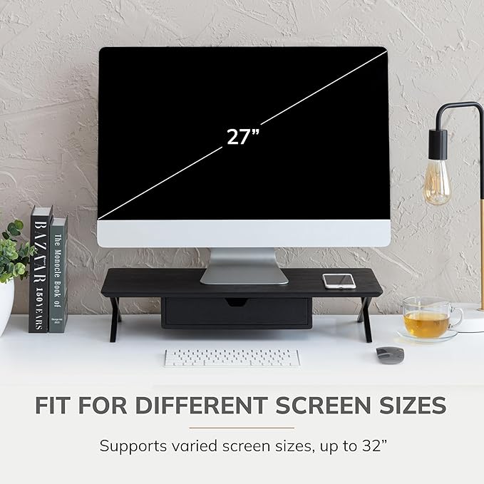 Anji Mountain Monitor Stand - Desktop Organizer & Laptop Riser, Ergonomic Monitor Riser, Space-Saving Monitor Stand for Desk, Durable Construction, Easy Assembly, Ideal for Home & Office,Black